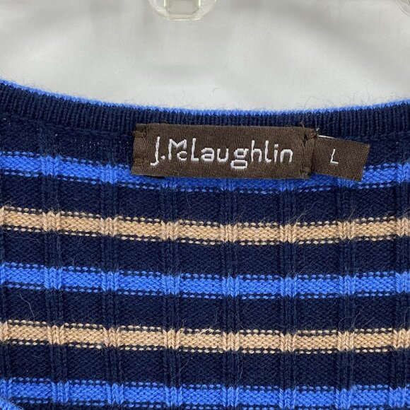 J McLaughlin Annette Striped Ribbed Sweater Blue Brown Cotton Blend Womens L - Picture 2 of 5
